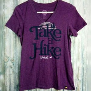 Life is good Take a Hike v neck graphic tee